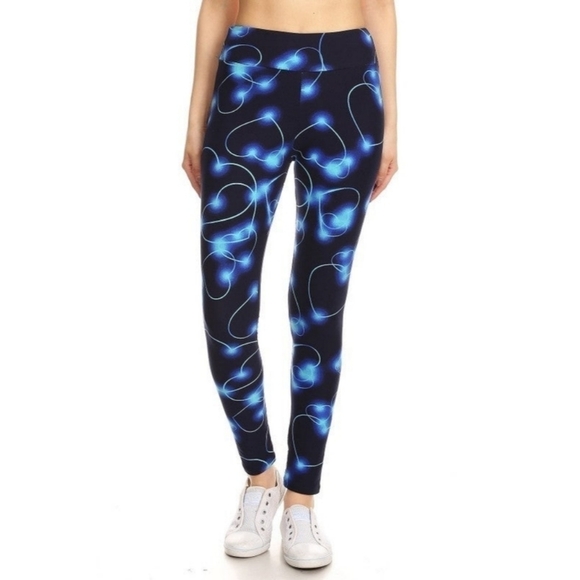 LEGGINGS DEPOT GLOWING Blue Heart Full length yoga top Leggings Size 12 NWT - Picture 5 of 6